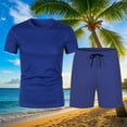 thumbnail image 1 of Hurxie Mens Short Sets 2 Piece Outfits Short Sleeve Crewneck Summer T Shirt and Drawstring Casual Track Shorts Set Blue,M, 1 of 6