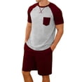 thumbnail image 1 of Hurxie Mens Short Sets 2 Piece Outfits Summer Casual T Shirts and Shorts Tracksuit Sets with Pockets Wine,XL, 1 of 4
