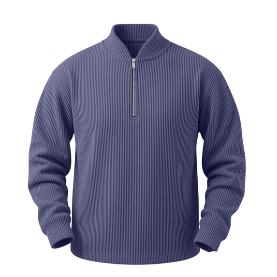 Hurxie Mens Sweaters Pullover Sweater Casual Athletic Long Sleeve Quarter Zipper Stand Collar Sweatshirt Purple,3XL