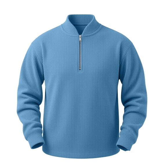 Hurxie Mens Sweaters Pullover Sweater Casual Athletic Long Sleeve Quarter Zipper Stand Collar Sweatshirt Sky Blue,M