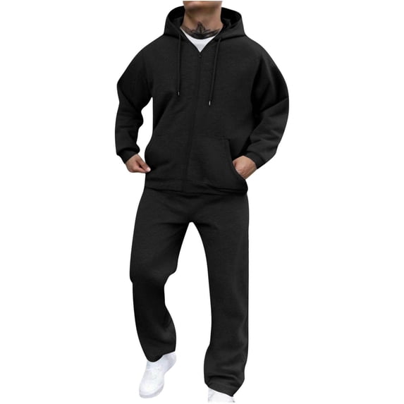 Hurxie Mens Sweatsuit Casual Sweat Suits for Men 2 Piece Jogging Suits Sets Full Zip Hoodie and Pants Track Suits Mens Set Black,L