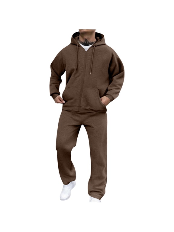 Mens Sweatsuit Casual Sweat Suits for Men 2 Piece Jogging Suits Sets Full Zip Hoodie and Pants Track Suits Mens Set Brown,XL