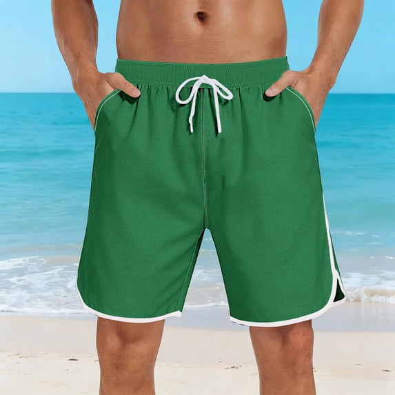 Hurxie Mens Swim Trunks 5 inch Board Shorts Quick Dry Bathing Suits Beach Swim Shorts with Pockets Green,XL