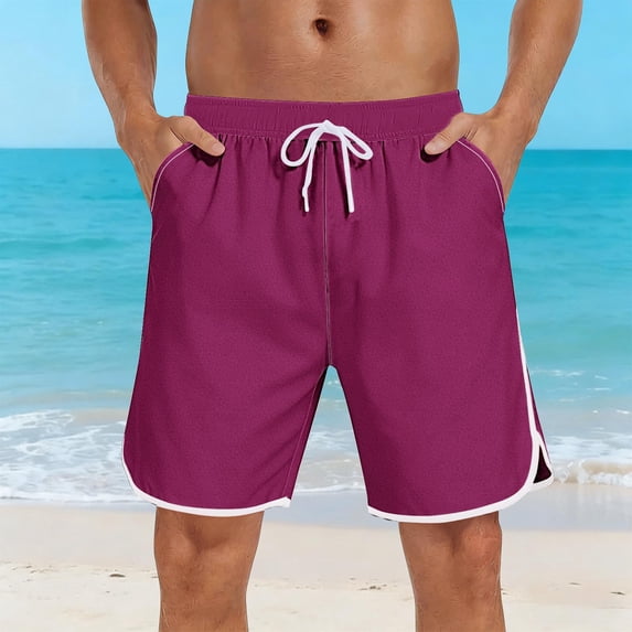 Hurxie Mens Swim Trunks 5 inch Board Shorts Quick Dry Bathing Suits Beach Swim Shorts with Pockets Purple,2XL
