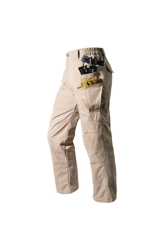 Mens Work Pants Cargo Construction for Men Ripstop Lightweight Outdoor Hiking with Pockets Khaki,L