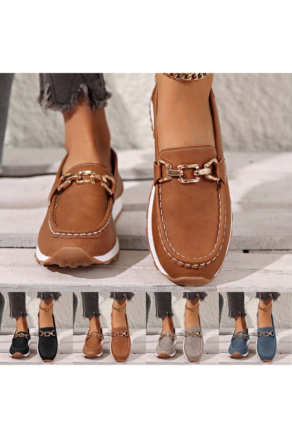 Mules for Women Flat Shoes: Comfortable Slip on Flats for Womens Mule Metal Chain Backless Loafers Business Casual Shoe Brown 36
