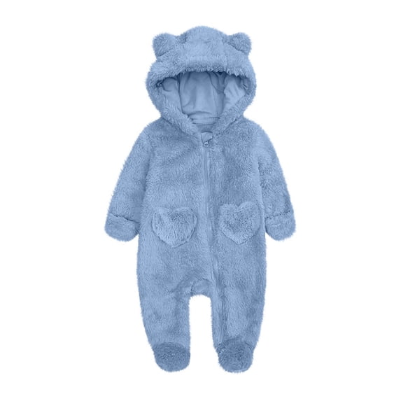 Hurxie Newborn Baby Bear Outfit Suit Girls Boys Fleece Jumpsuit Romper Hooded Coat Winter Clothes Outwear Snowsuit 0 Months