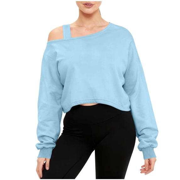 Hurxie Off The Shoulder Sweatshirt Asymmetrical Long Sleeve Cute Crop Tops