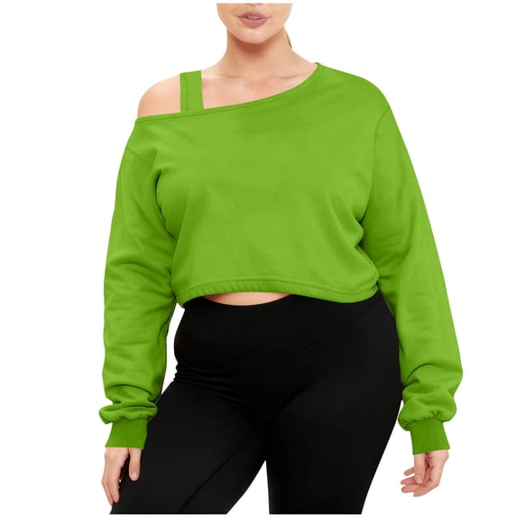 Hurxie Off The Shoulder Sweatshirt Asymmetrical Long Sleeve Cute Crop Tops