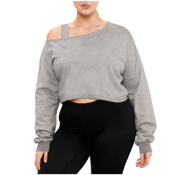Hurxie Off The Shoulder Sweatshirt Asymmetrical Long Sleeve Cute Crop Tops