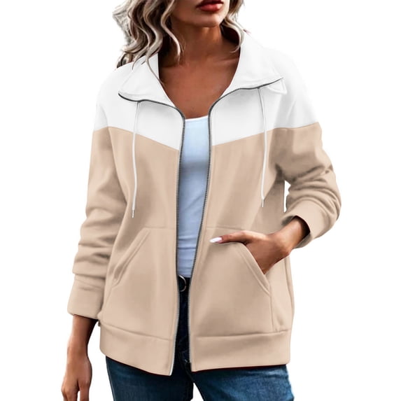 Hurxie Oversized Sweatshirt for Women Zip Up Bomber Jacket | Fall Fashion Casual Jackets, Long Sleeve, Athletic Sweatshirt Cardigan, Outerwear with Pockets Beige,L