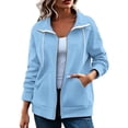 thumbnail image 1 of Hurxie Oversized Sweatshirt for Women Zip Up Bomber Jacket | Fall Fashion Casual Jackets, Long Sleeve, Athletic Sweatshirt Cardigan, Outerwear with Pockets Light Blue,M, 1 of 7