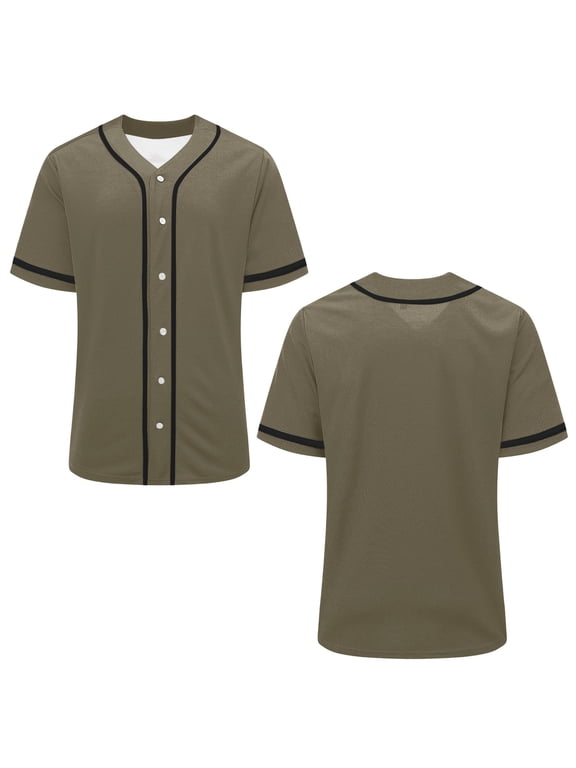 Plain Blank Baseball Jerseys for Men Women Adult Hip Hop Hipster Button Down Shirts Sports Uniforms Outfits Army Green,L