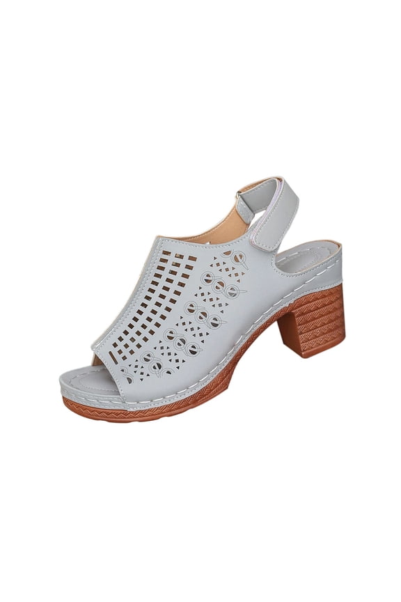 Platform Sandals for Women Sling Wedge Sandals Hollow-Out Low Heel Open Toe Ankle Boots Cutout Shoes Slingback Sandals Gray 36