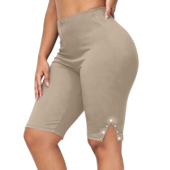 Hurxie Plus Size Biker Shorts for Women - Black High Waisted Tummy Control Spandex Workout Shorts Beige,XL