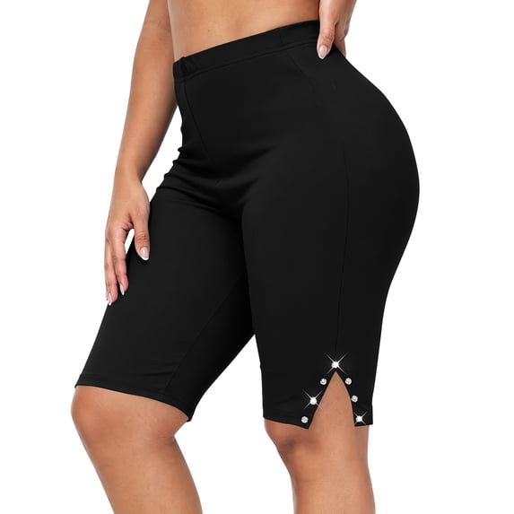 Hurxie Plus Size Biker Shorts for Women - Black High Waisted Tummy Control Spandex Workout Shorts Black,4XL