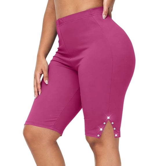 Hurxie Plus Size Biker Shorts for Women - Black High Waisted Tummy Control Spandex Workout Shorts Hot Pink,3XL