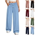 thumbnail image 1 of Hurxie Plus Size Pants for Women Drawstring Waist Wide Leg Palazzo Beach Pants with Pockets Beige,2XL, 1 of 6