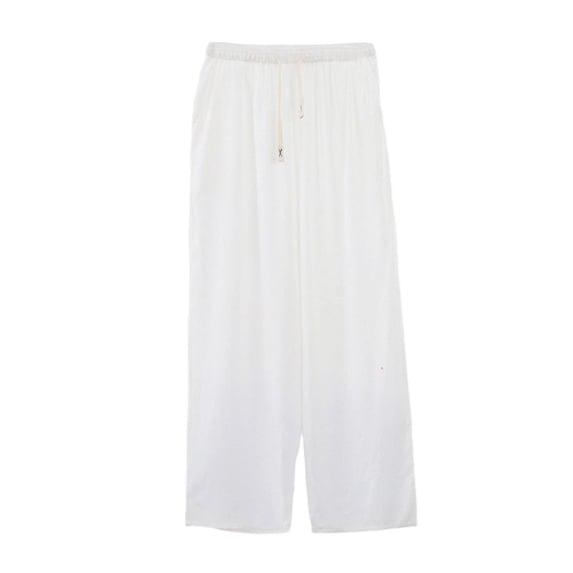 Hurxie Plus Size Wide Leg Pants for Women High Waist Elastic Palazzo Casual Lounge Pants with Pockets Beach Trousers White,4XL