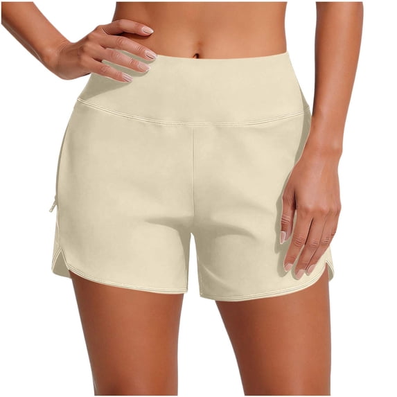 Hurxie Running Shorts for Women High Waisted Athletic Hiking Workout Gym Tennis Lightweight Shorts with Zip Pockets UPF 50+ Beige,2XL