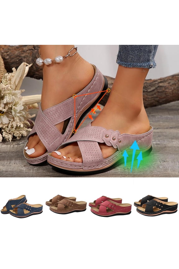 Sandals for Women with Comfortable Arch Support Summer Beach Vacation Walking Travel Slides Flats Slip on Cushion Shoes Indoor Outdoor Brown 38
