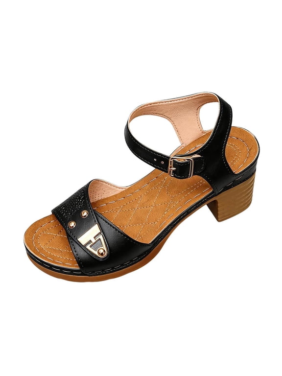 Sandals for Women Wedge Shoes: Comfortable Platform Sandals Adjustable Dressy Summer Shoes for Walking Casual Travel Black 37