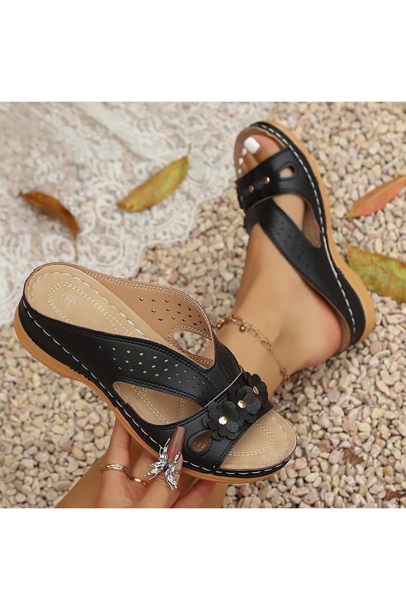 Sandals for Women Wedge Shoes: Slip On Dressy Summer Comfortable Slides Sandals Casual Memory Foam Platform Shoes Black 43