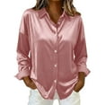 thumbnail image 1 of Hurxie Satin Blouses for Women Casual Long Sleeve Button Down Silk Shirts Dressy Business Work Tunic Top Pink M, 1 of 7