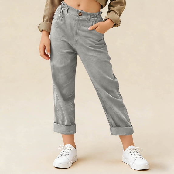 Hurxie School Uniform Joggers for Boys and Girls Kids Elastic Waist Dress Pants for Toddler to Youth Gray,12-13 Years