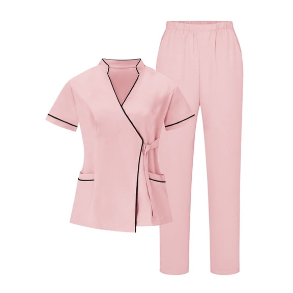 Hurxie Scrub Sets Regular Petite Stretchy Scrubs for Women Set of Top Pants Pink 2XL
