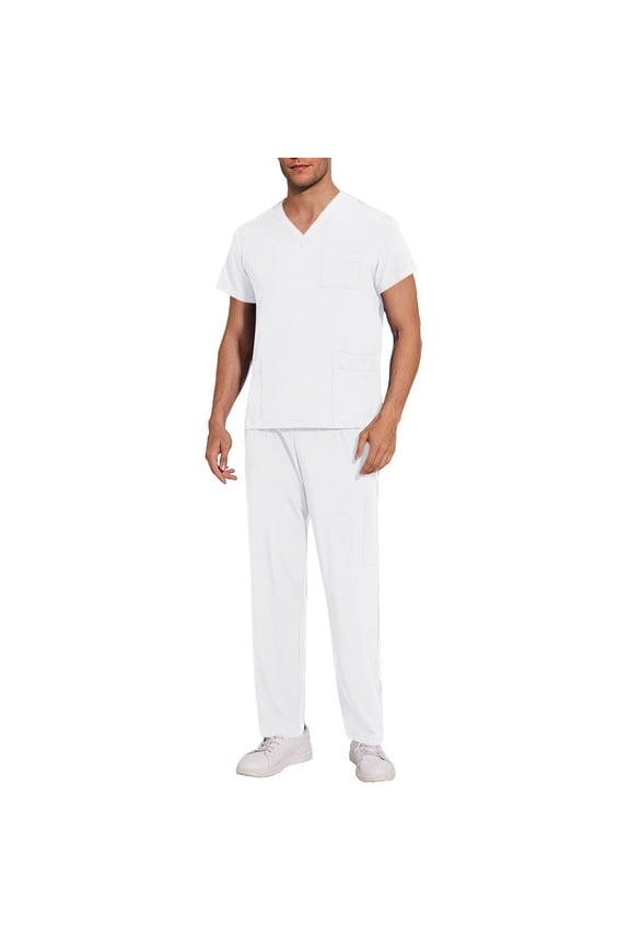 Scrubs Medical Uniform Man Scrubs Set Medical Scrubs Top and Pants White,XL