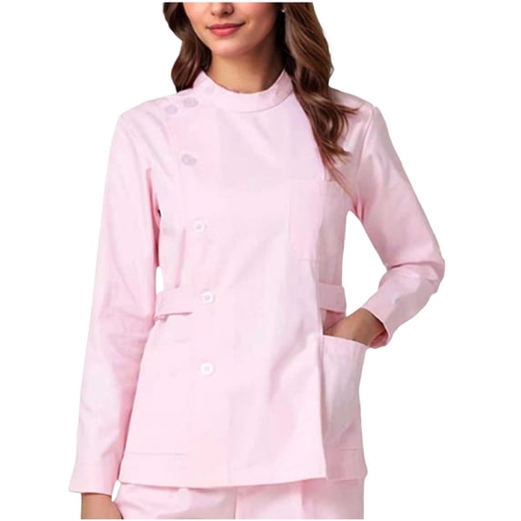 Hurxie Scrubs jacket for women, Women's Medical Scrubs Jacket with Pockets Pink,M