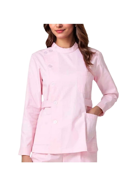 Scrubs jacket for women, Women's Medical Scrubs Jacket with Pockets Pink,M