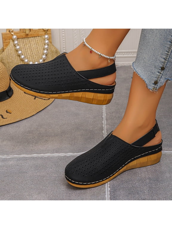 Shoes for Women Clogs Sandals: Comfortable Closed Toe Wedge Shoes Sling-Back Walking Mules with Arch Support Black 37
