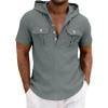 thumbnail image 1 of Hurxie Short Sleeve Hoodies for Men Cotton Hoodies Summer Sweatshirt Lightweight Breathable Workout Shirts Pullover Gray,L, 1 of 6