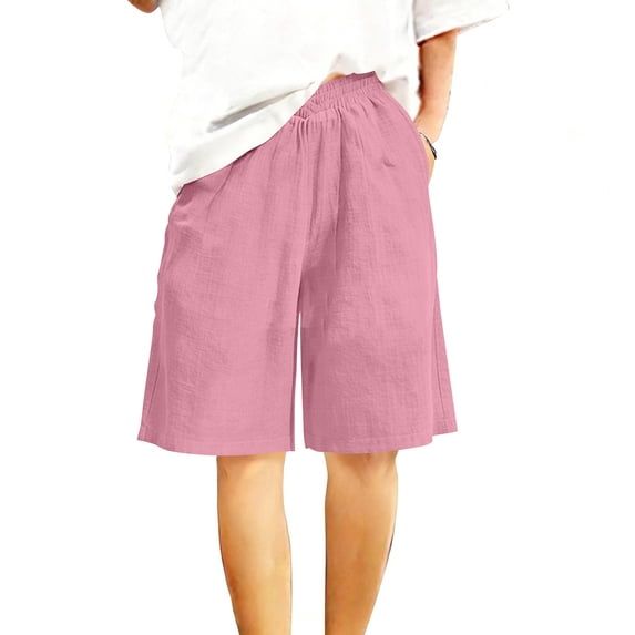 Hurxie Shorts for Women Trendy Casual Summer High Waisted Shorts Ribbed Elastic Waist Comfy Shorts with Pockets 3XL