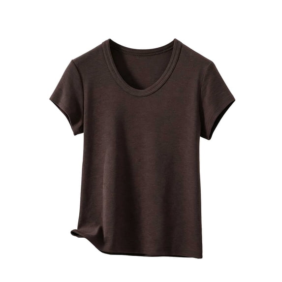 Hurxie Sleep Shirts for Women - Pajama Tops for Women,Modal Round Neck Solid Color Pajamas Top Coffee,L