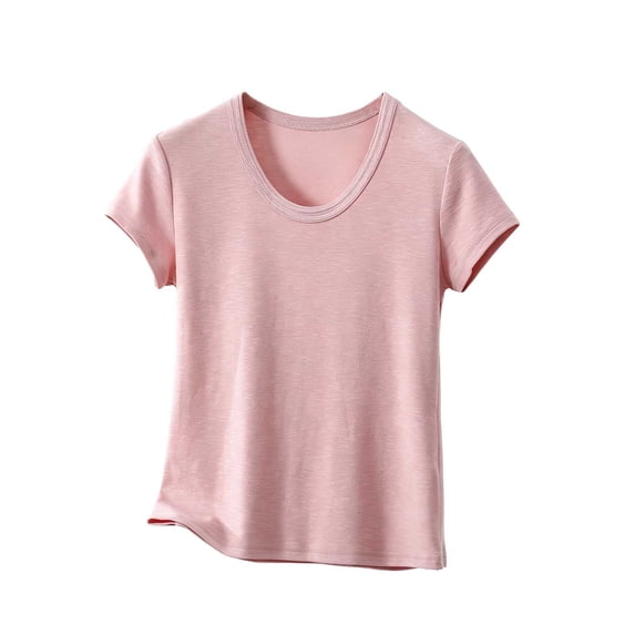 Hurxie Sleep Shirts for Women - Pajama Tops for Women,Modal Round Neck Solid Color Pajamas Top Pink,L