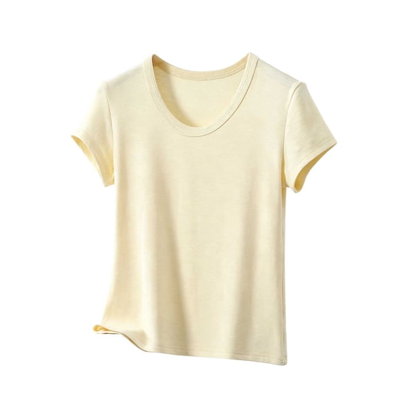 Hurxie Sleep Shirts for Women - Pajama Tops for Women,Modal Round Neck Solid Color Pajamas Top Yellow,L