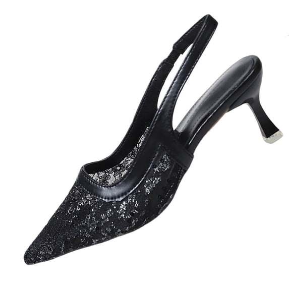 Hurxie Slingback Heels for Women Pointed Closed Toed Kitten Heel Mesh Wedding Bridal Pumps Black 36