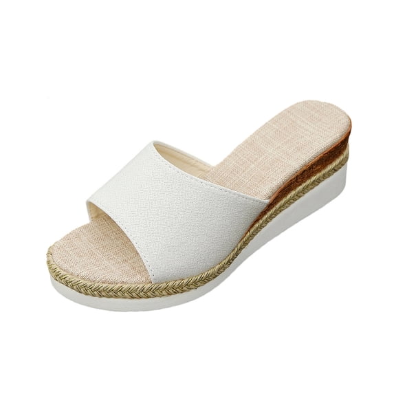 Hurxie Slip On Wedge Sandals for Women, Open Toe Resort Platform Sandals Comfortable Beach Sandals Slide Espadrilles Wedges Dressy Summer Sandals Mules White 42