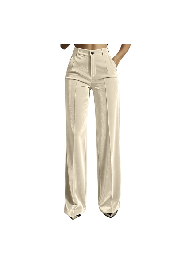 Solid Casual Straight Leg Women's High Waist Pants Business Commuter Suit Pants Wide Leg Women Khaki,S