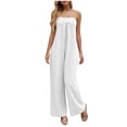 thumbnail image 1 of Hurxie Strapless Jumpsuit for Women Summer Casual Off Shoulder Wide Leg Romper with Pockets White,XL, 1 of 6