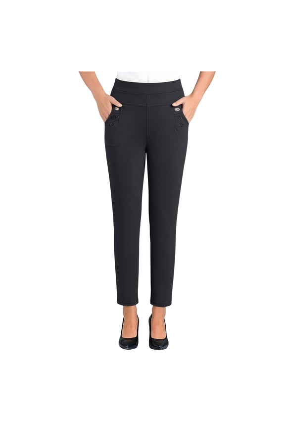 Stretch Ponte Pants for Women - Dressy Leggings - High Waist Shaping Butt Lifting Black,XL