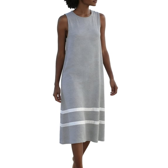 Hurxie Summer Casual Dresses for Women Sleeveless Midi Dress Swing Tank Sundress Pleated Tshirt Dress with Pockets Gray,M