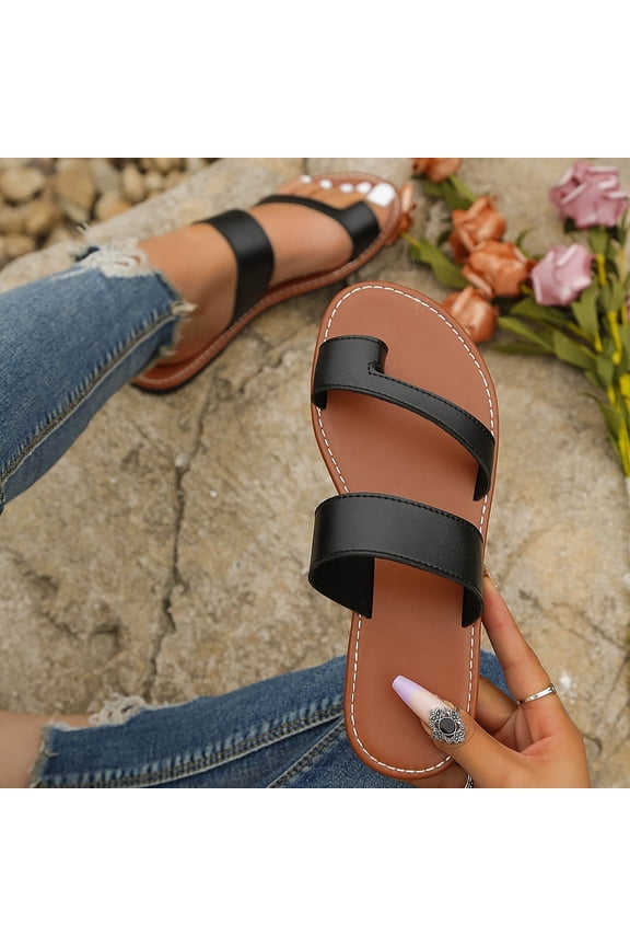 Summer Sandals for Women - Memory Foam Insole and Eco-Crafted Leather Beach Flip Flops for Women Black 5.5