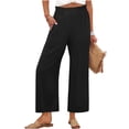 thumbnail image 1 of Hurxie Summer Wide Leg Linen Pants Women with Pockets High Waist Drawstring Loose Casual Palazzo Lounge Pants Women Black XL, 1 of 6