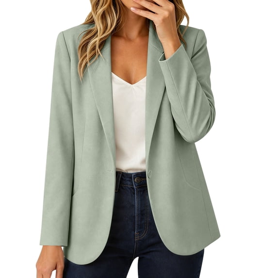 Hurxie Summer Women's Open Front Casual Blazer - Lightweight Breathable Lined Fashion Work Jacket with Pocket Green,2XL