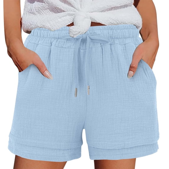 Hurxie Sweat Shorts for Women High Waisted Pull On Elastic Waist Loose Fit Comfy Lounge Casual Summer Shorts Light Blue,XL