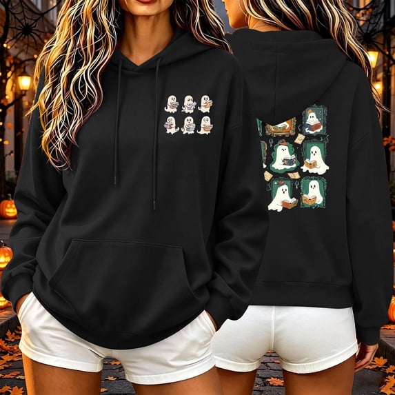Hurxie Sweatshirt Hoodies Halloween for Women Graphic Pullover Top Black,XL